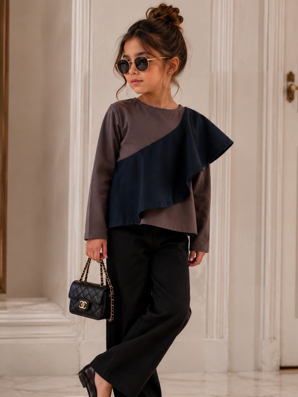 portugal brand Stylish Kids Long Sleeve Top in Blue and Gray wolf & rita size 4t